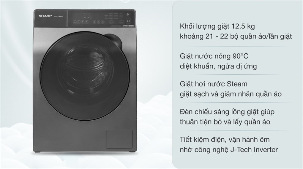 Máy giặt cửa ngang Sharp Inverter 12.5 Kg ES-FK1252PV-S